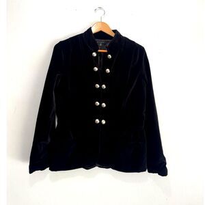 Velvet Military-Style Black Blazer Jacket